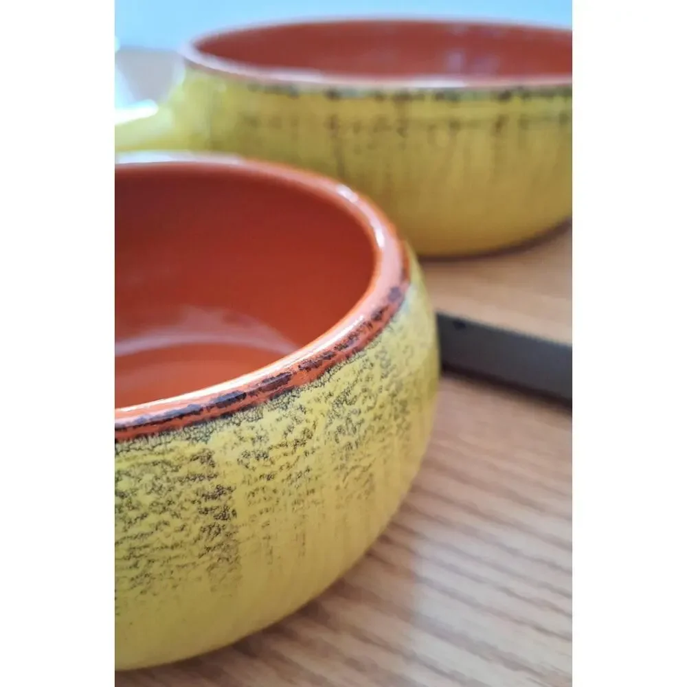 De Silva VTG Yellow Glazed Terracotta Handled Bowls - Made in Italy - 3 Set